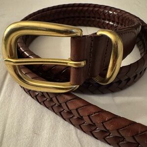 Braided Leather Coach Belt with Solid Brass Buckle
